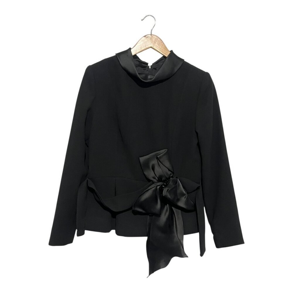 Lara Lei Black Structured Formal Top Satin Bow Detail Elegant Evening Size 12